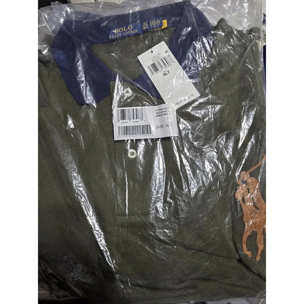 Polo Ralph Lauren Mesh Leather Big Pony Polo Shirt Men's Big & Tall 3XLT NWT